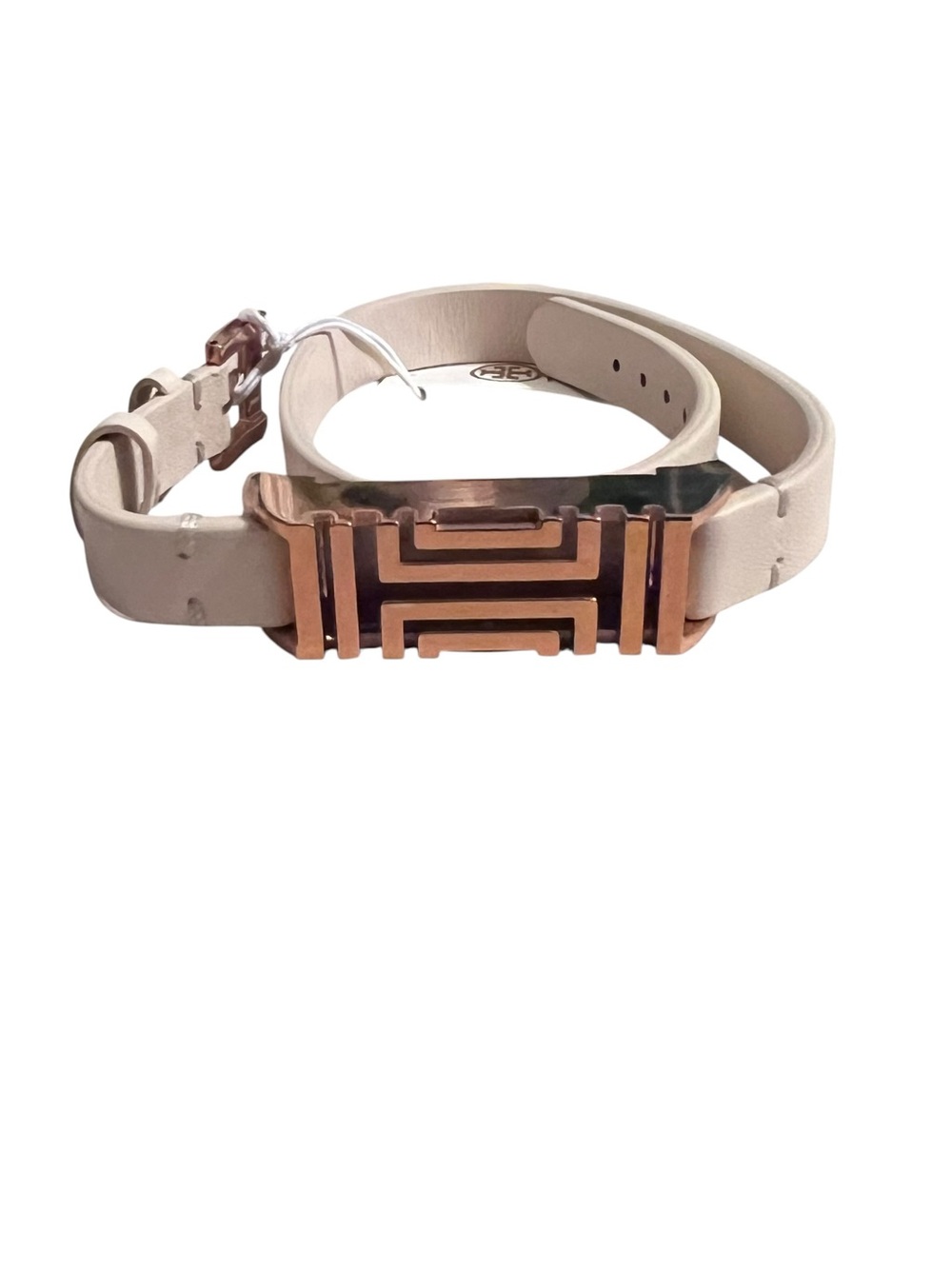 Tory Burch Fitbit Cream Leather Double-Wrap Bracelet with Rose Gold Accent